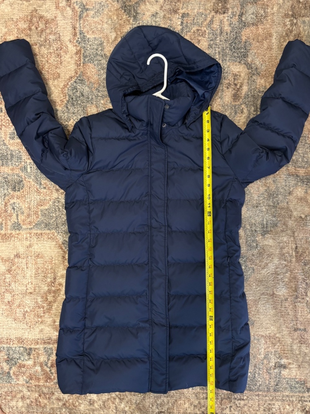 Lands' End Women's Long Quilted Down Puffer Parka Coat Navy Blue M Pockets Hood - Picture 9 of 10